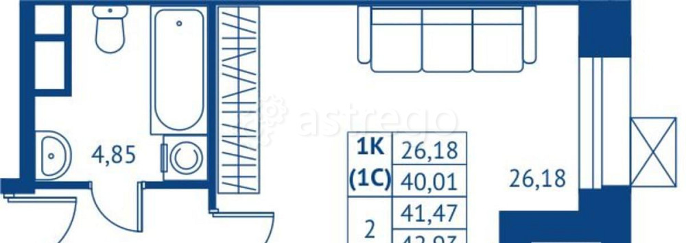 Студия, 40.01 м2, 9/22 эт. Королев - изображение 1