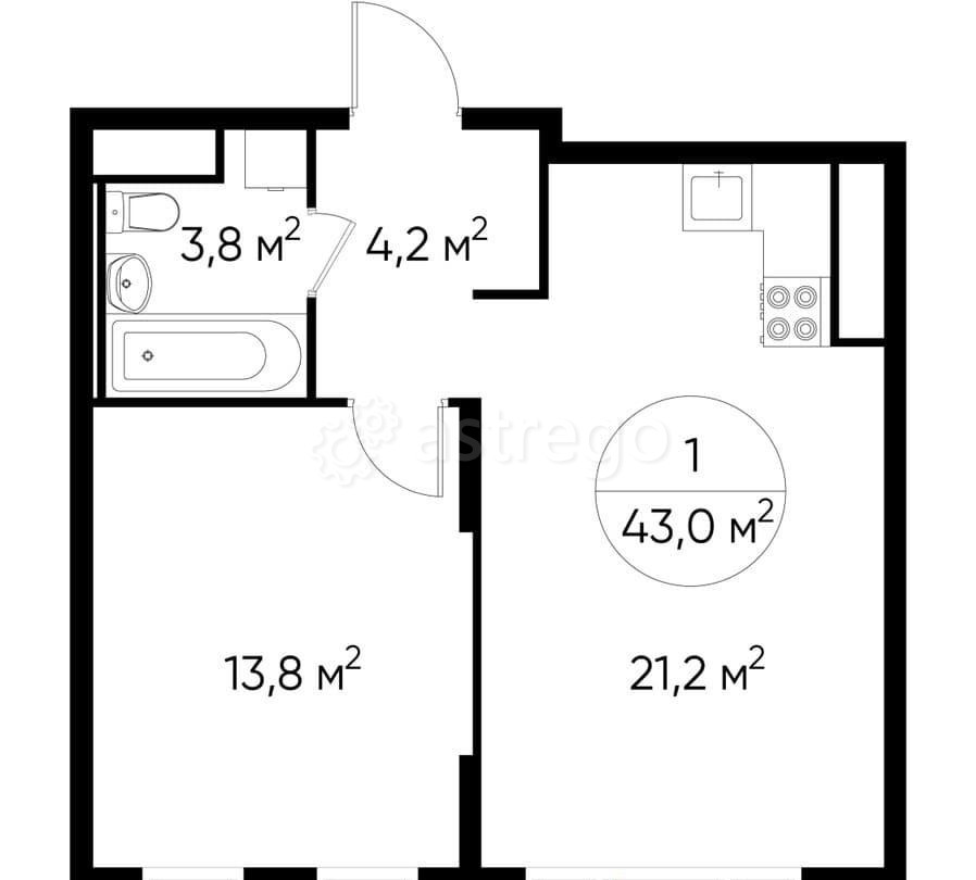 1-комн. квартира, 43 м2, 5/17 эт. Москва - изображение 1