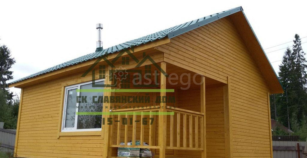 Каркасная баня 5х6 м, три отделения с террасой на свайном фундаменте Красноярск - изображение 1