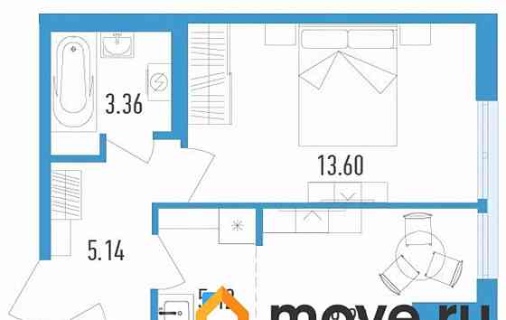 2-комн. квартира, 39.02 м2, 2/12 эт. Санкт-Петербург