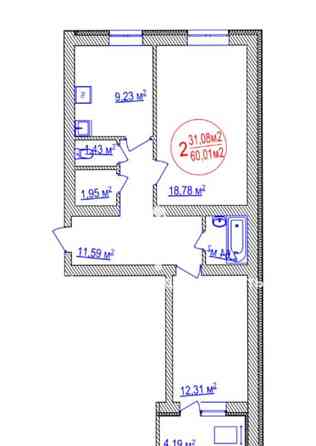 2-комн. квартира, 60.01 м2, 3/14 эт. Уфа