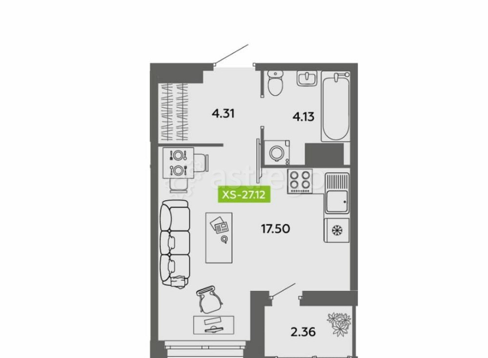Студия, 27.12 м2, 7/16 эт. Архангельск - изображение 1