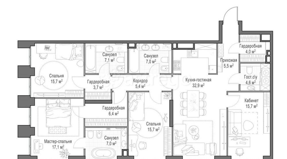 4-комн. квартира, 149 м2, 8/23 эт. Москва - изображение 1