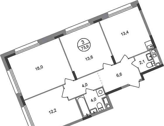 3-комн. квартира, 73 м2, 4/17 эт. Москва