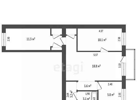 3-комн. квартира, 56.7 м2, 2/4 эт. Котлас