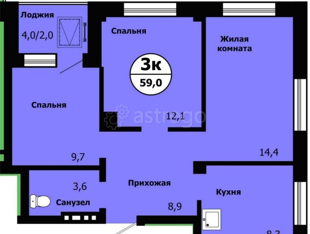3-комн. квартира, 59 м2, 3/19 эт. Красноярск - изображение 1