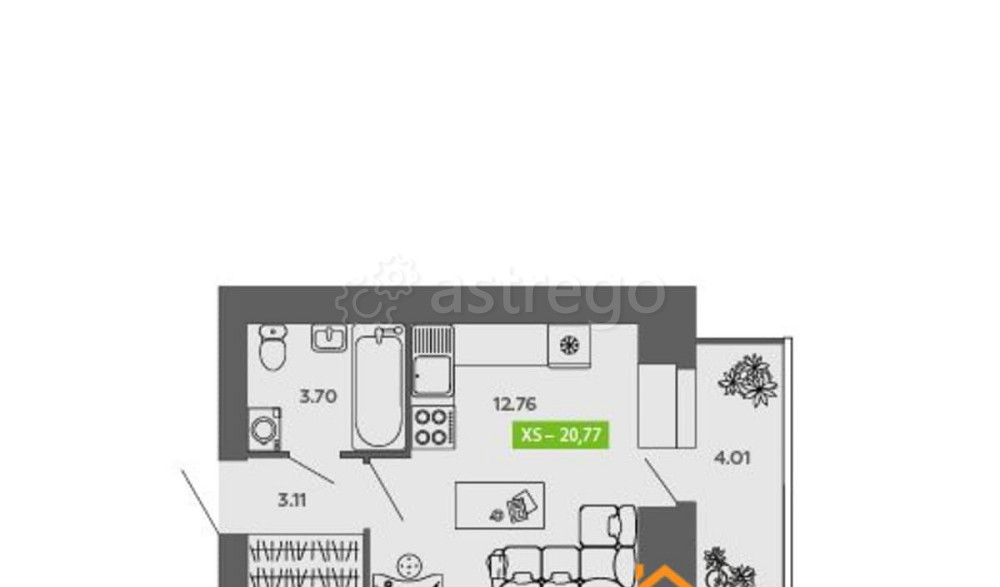 Студия, 20.77 м2, 6/9 эт. Северодвинск - изображение 1