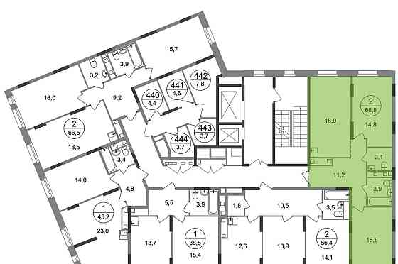 2-комн. квартира, 66 м2, 7/17 эт. Москва
