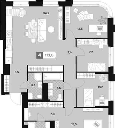 4-комн. квартира, 113.8 м2, 14/30 эт. Москва