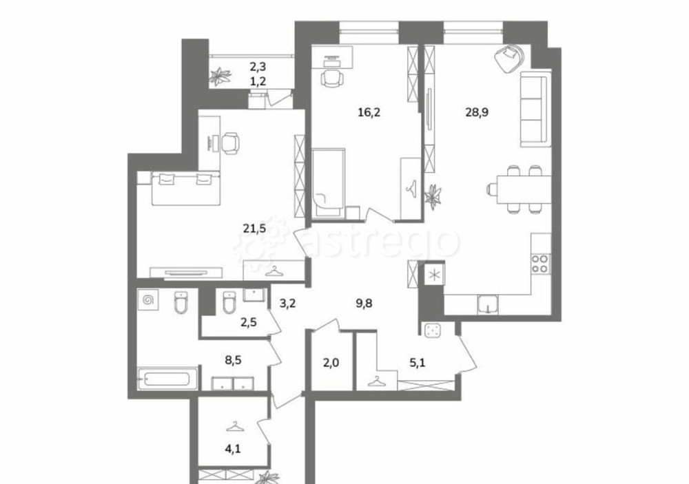 3-комн. квартира, 120.9 м2, 3/13 эт. Санкт-Петербург - изображение 1
