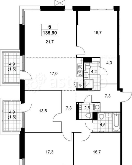 4-комн. квартира, 135.9 м2, 8/8 эт. Москва - изображение 1