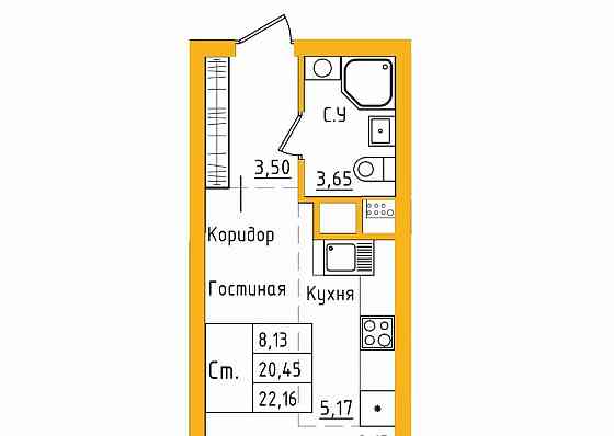 Студия, 22.15 м2, 21/27 эт. Уфа