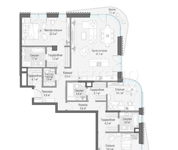 3-комн. квартира, 171 м2, 4/8 эт. Москва - изображение 8