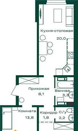 2-комн. квартира, 65.5 м2, 4/8 эт. Майма
