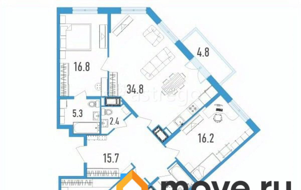 3-комн. квартира, 127.8 м2, 17/18 эт. Санкт-Петербург - изображение 1