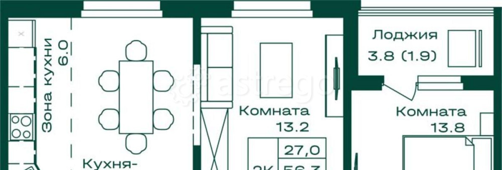 2-комн. квартира, 58.2 м2, 6/8 эт. Майма - изображение 1