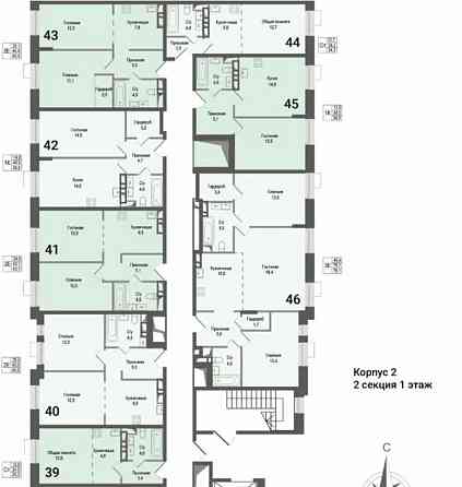 1-комн. квартира, 40.9 м2, 1/8 эт. Королев