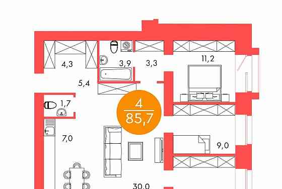 4-комн. квартира, 85.7 м2, 6/17 эт. Красноярск