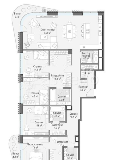 4-комн. квартира, 200 м2, 9/14 эт. Москва - изображение 1