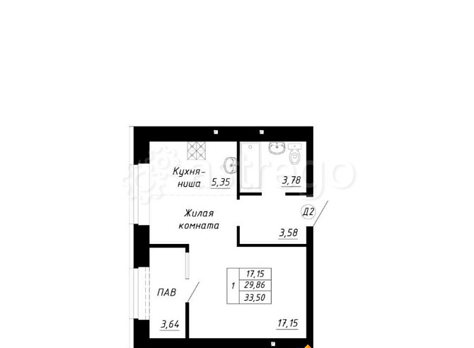 Студия, 33.5 м2, 13/14 эт. Стерлитамак - изображение 1