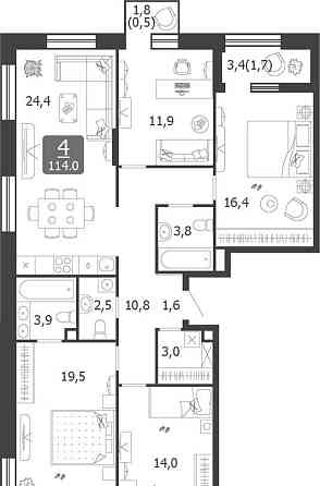 4-комн. квартира, 114 м2, 19/19 эт. Москва