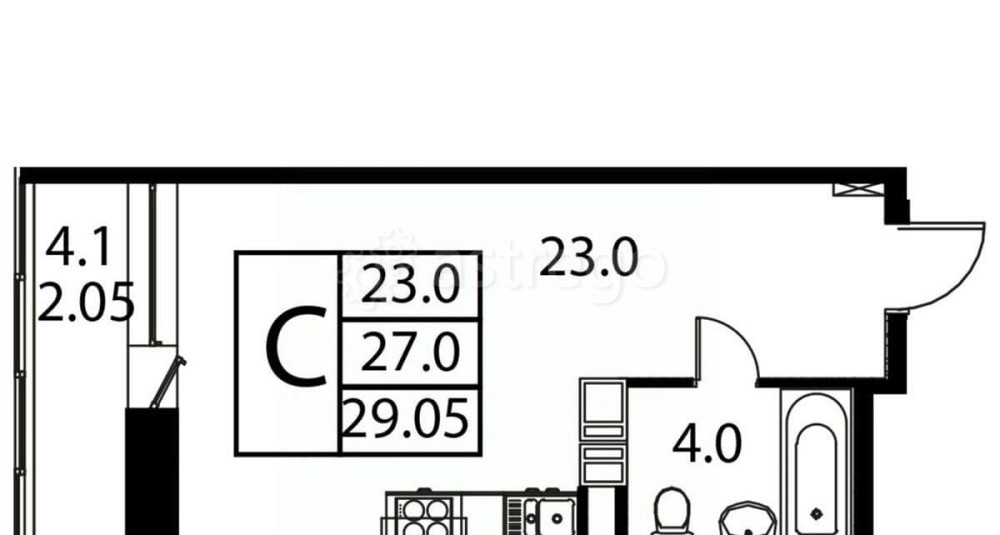 Студия, 29.05 м2, 11/12 эт. Домодедово - изображение 1