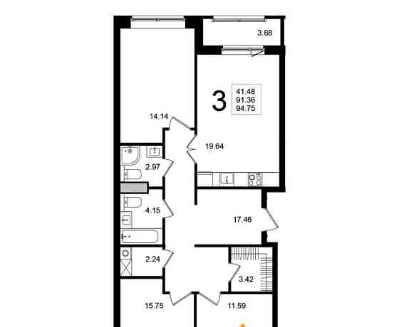 3-комн. квартира, 94.75 м2, 1/5 эт. Химки