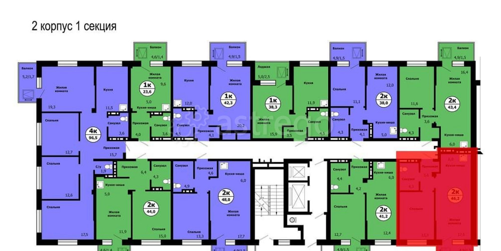 2-комн. квартира, 46.2 м2, 14/19 эт. Красноярск - изображение 4