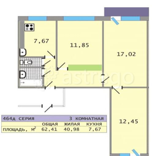 3-комн. квартира, 61.9 м2, 3/9 эт. Барнаул - изображение 2