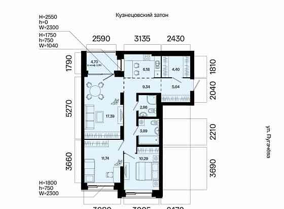 3-комн. квартира, 73.48 м2, 6/31 эт. Уфа