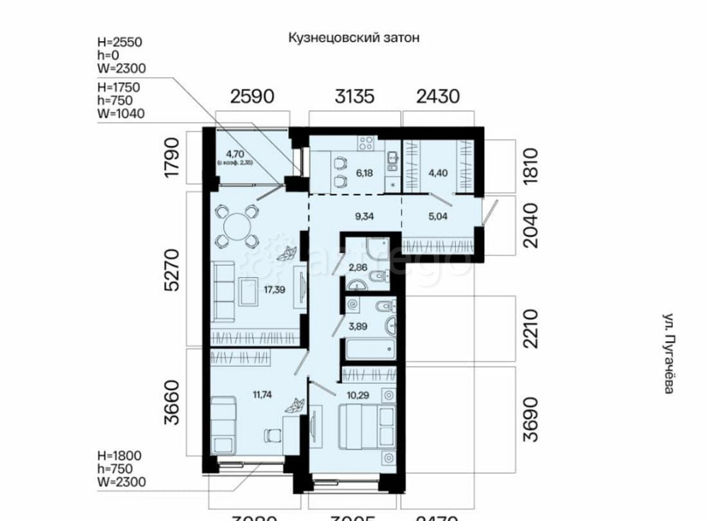 3-комн. квартира, 73.48 м2, 6/31 эт. Уфа - изображение 2