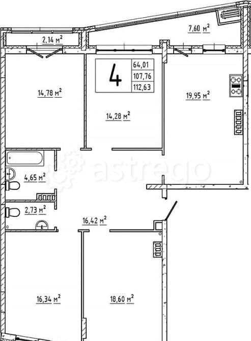 4-комн. квартира, 112.63 м2, 4/4 эт. Москва - изображение 1