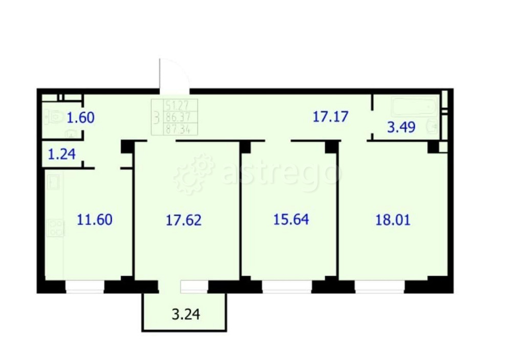3-комн. квартира, 87.34 м2, 5/9 эт. Красноярск - изображение 1