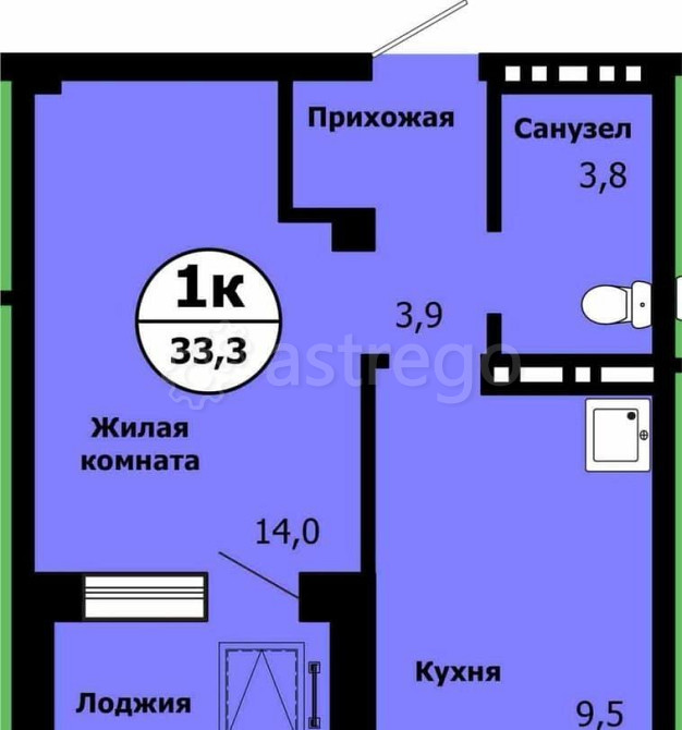 1-комн. квартира, 33.3 м2, 15/19 эт. Красноярск - изображение 1