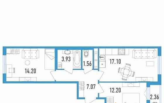 2-комн. квартира, 57.24 м2, 3/12 эт. Санкт-Петербург
