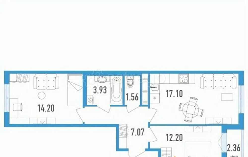 2-комн. квартира, 57.24 м2, 3/12 эт. Санкт-Петербург - изображение 1