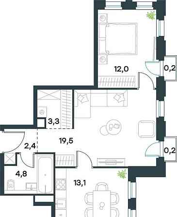 2-комн. квартира, 55.5 м2, 8/40 эт. Москва