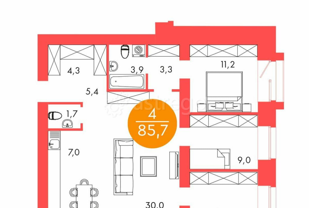4-комн. квартира, 85.7 м2, 7/17 эт. Красноярск - изображение 1