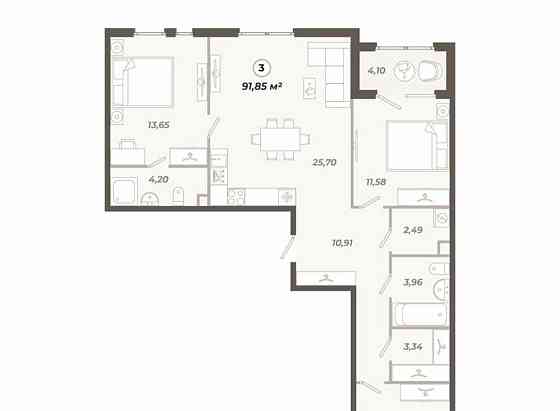 3-комн. квартира, 91.85 м2, 2/12 эт. Санкт-Петербург