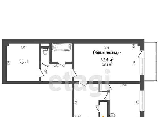 2-комн. квартира, 52.6 м2, 2/5 эт. Бийск