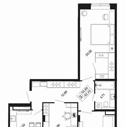 3-комн. квартира, 82.45 м2, 3/9 эт. Апрелевка