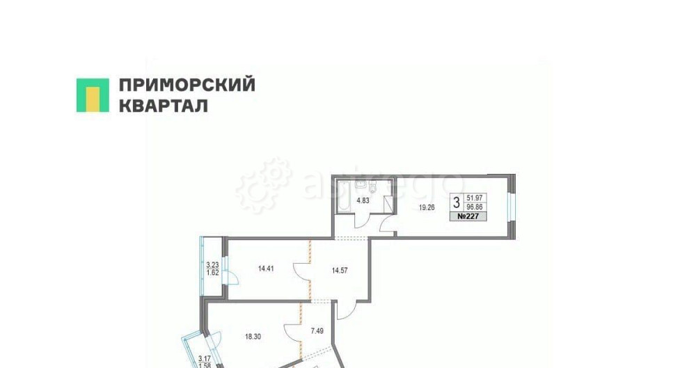 3-комн. квартира, 96.7 м2, 6/19 эт. Санкт-Петербург - изображение 1