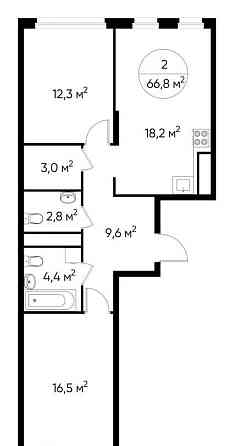 2-комн. квартира, 66 м2, 3/17 эт. Москва