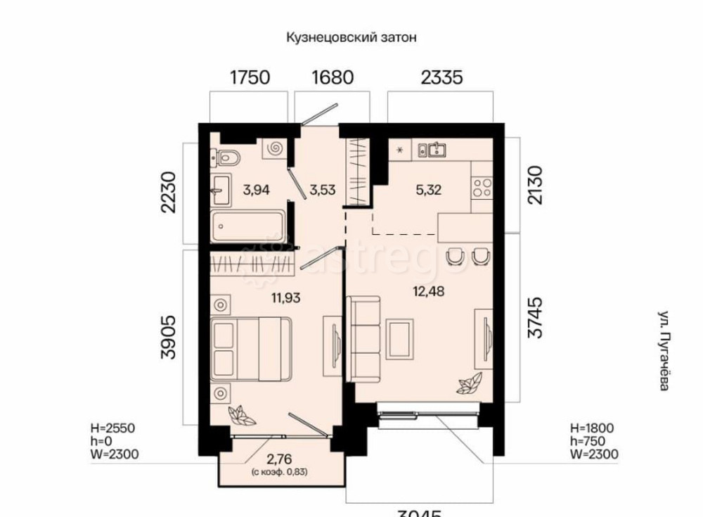 2-комн. квартира, 38.03 м2, 3/31 эт. Уфа - изображение 1