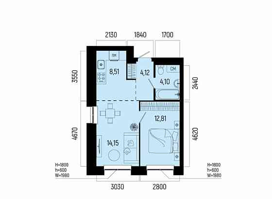 2-комн. квартира, 43.69 м2, 15/25 эт. Уфа