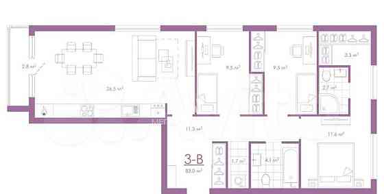 3-комн. квартира, 80.4 м2, 6/24 эт. Астрахань