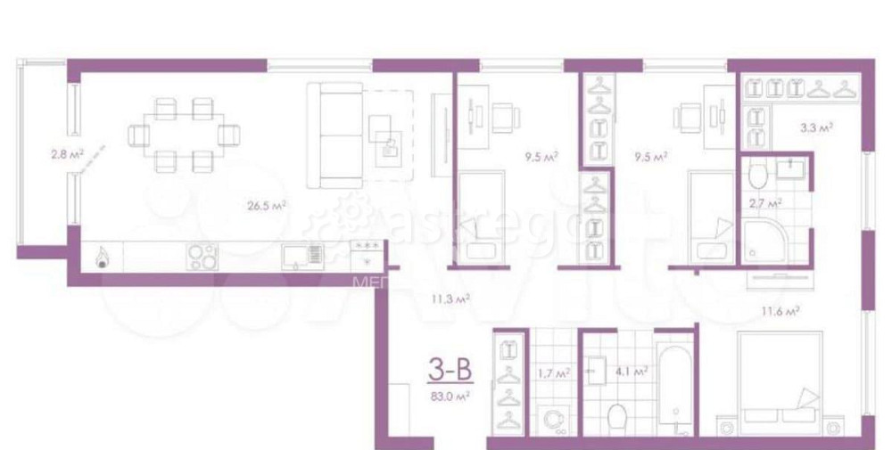 3-комн. квартира, 80.4 м2, 6/24 эт. Астрахань - изображение 1