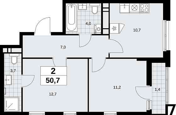 2-комн. квартира, 50.7 м2, 13/16 эт. Москва