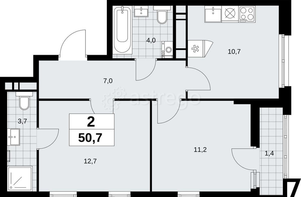 2-комн. квартира, 50.7 м2, 13/16 эт. Москва - изображение 2