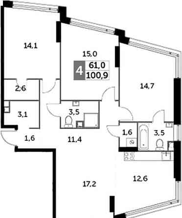 4-комн. квартира, 100.9 м2, 2/29 эт. Москва